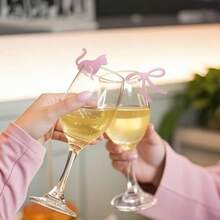 20 Pcs Bow Wine Glass Markers Cat Drink Charms Pink Bowknot Drink Tag Coquette Birthday Wedding Bachelorette Tasting Party Decoration - 如圖 - 查看 6