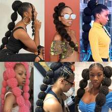 Synthetic Hairpiece Braid Ponytail Hair Extension For Afro Puff Kinky Clip In Drawstring False Pigtail - Multicolor - View 10