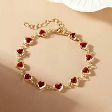 1 pieza/5 piezas Conjunto de pulsera y tobillera con corazón rojo para mujer - Multicolor - Ver 3