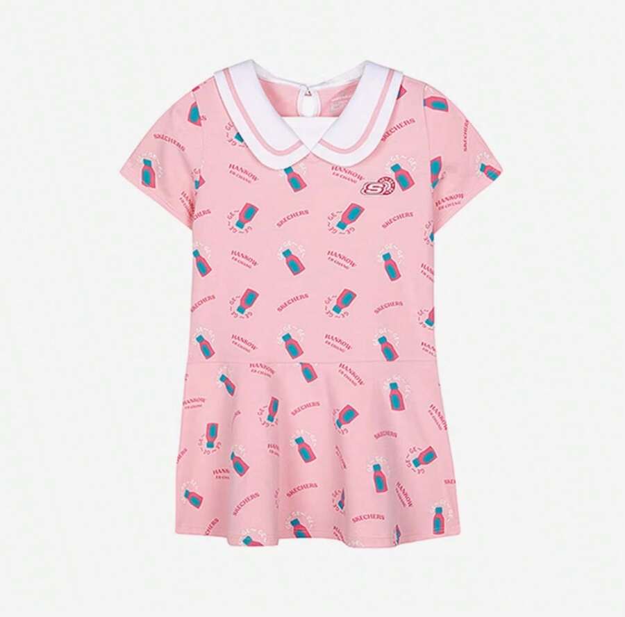 Skechers Young Girl Collar Letter Print Casual Vacation Everyday Dress - Pink - View 1