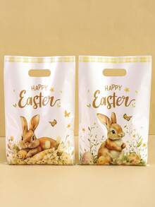 10/20/50 حقيبة هدايا ذهبية بشكل أرنب عيد الفصح، أكياس حفلات بنمط أرنب كرتوني وزهري مع مقابض، ديكور عطلة ريفي، ديكور منزلي لعيد الفصح 2026، تغليف هدايا موسم الربيع/الصيف، أكياس تسوق للبيع بالتجزئة - متعدد الألوان - مشاهدة 9