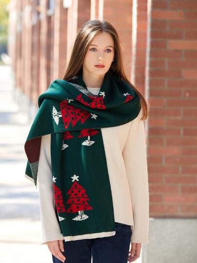 LEAJOURNO. 1pc Christmas Knitted Warm Scarf, Versatile Cute Neck Warmer Shawl, Unisex Gift For Couples, Students, Autumn/Winter