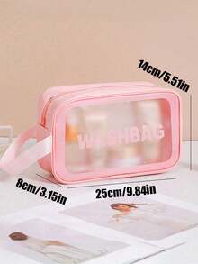 1个PVC透明大容量化妆包，PU防水便携式洗漱包，女士手持旅行收纳包，粉色