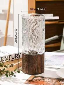 1pc Luxury Wooden & Glass Flower Vase Decor, Living Room Decoration Vase For Hydroponic Lucky Bamboo, Large Diameter Transparent Glass Flower Vase For Fresh Flowers - Multicolor - View 13