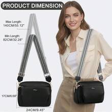 Umhängetasche Damen Mittelgroß, Handtasche Damen mit Anti Diebstahl, PU Leder Crossbody Bag mit Verstellbar Abnehmbar Breiter Gurt-2420 - Schwarz - Übersicht 4