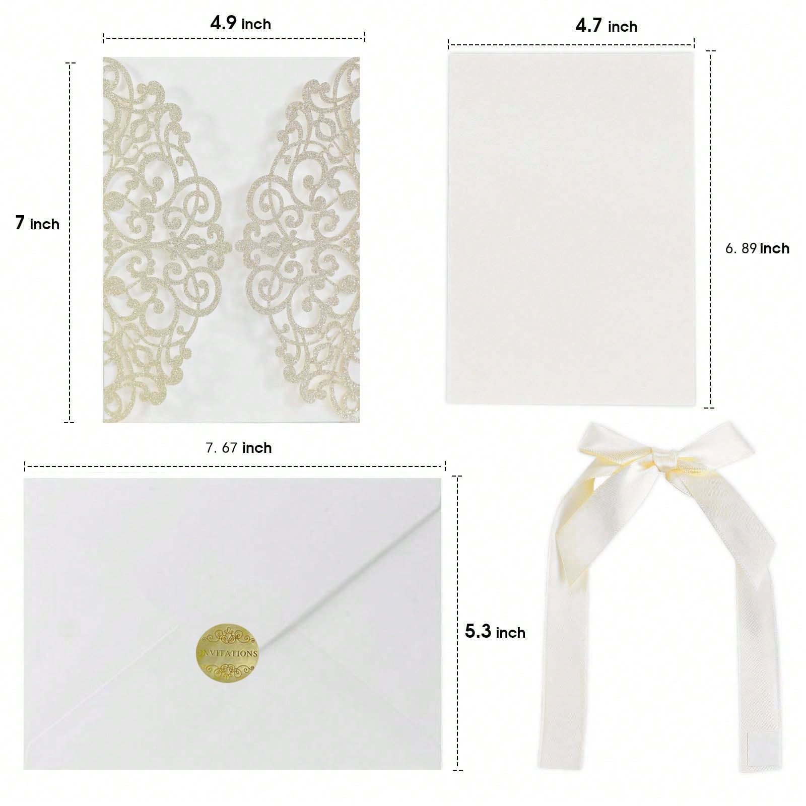 20 pieces / 5 sets, 40 pieces / 10 sets, wedding invitation cards (including cover + blank inner card + bow + white envelope + gol...