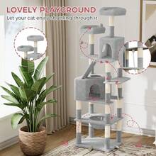 DOGAT 208cm Tall Cat Tree Tower For Indoor Large Cats Multi Level Activity Centre With Hammock Condos Perches 16 Sisal Scratching Posts Anti Tip Reinforced Base - Light Grey - Light Grey - View 5