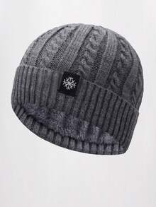 1 szt. męska dwuwarstwowa termiczna czapka dzianinowa z podszewką, jednokolorowa zimowa ciepła czapka beanie do uprawiania sportów na świeżym powietrzu, podróży, jazdy konnej, swobodna, wygodna, wzór płatka śniegu, odpowiednia do codziennego noszenia, strój na Halloween, jesień