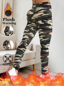 1 chiếc quần legging nữ dày dặn, lót giữ nhiệt, họa tiết rằn ri xanh lá cây, kiểu dáng thời trang Âu Mỹ, tối giản, thanh lịch, co giãn cao, ôm sát tôn dáng, thích hợp mặc ở nhà, tập luyện, yoga, tập gym, chạy bộ, hoạt động ngoài trời, đi nghỉ mát, đi bộ. - Màu xanh lá cây đậm - Xem 1