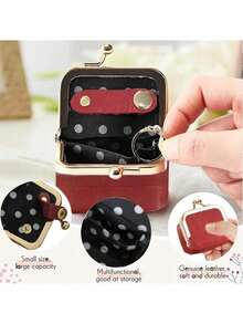 Mini Women's Genuine Leather Jewelry Box, Leopard And Cow Print, Vintage Portable Genuine Leather Coin Purse, Jewelry Box With Kiss Lock, Mini Travel Ring Box, Suitable For Storing Earrings, Rings And Necklaces, Women's Gift, Cosmetic Bag, Coin Purse, Essential For Girls, Personalized Gift - Multicolor - View 9