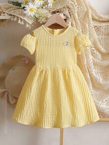 女童短袖连衣裙，儿童夏季连衣裙，蓬蓬裙，女童服装 - 黃色 - 查看 1