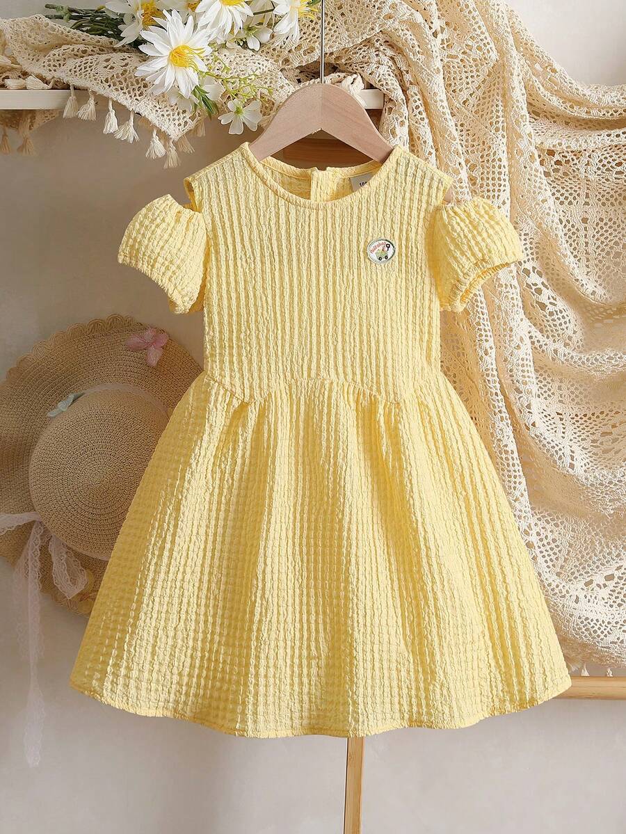 女童短袖连衣裙，儿童夏季连衣裙，蓬蓬裙，女童服装 - 黃色 - 查看 1