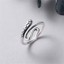 Anillo de diseño geométrico de animal, anillo simple para mujeres, anillo abierto ajustable de serpiente envuelta - Plata tailandesa vintage envejecida - Ver 3