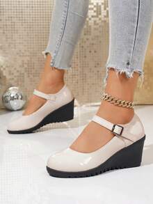 Women's Elegant Simple Round Toe Khaki/Beige Chunky Heel Pumps, Suitable For Office, Commuting, Gathering, Wear With Suits, Spring/Autumn - Chantilly - View 2