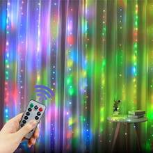 Luces de cadena LED para cortinas con 8 modos, alimentadas por USB, luces para bodas y fiestas, decoración para dormitorio, fiesta de cumpleaños, Eid (control remoto no incluido) - Luz de cortina USB - Ver 24