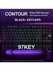 97 Keys White Contour Lines PBT Double Shot Keycaps Sidelit Light Backlit Translucent Cherry Profile For MX Mechanical Keyboards - Black - View 11