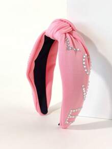 1pc Women's Headband, European And American Style, Valentine's Day LOVE Letter Design, Fashion Wide Brim Knotted Pearl Rhinestone Top Knot Hair Hoop Accessory, Hairband Valentine's Day Accessories Gift - Multicolor - View 6