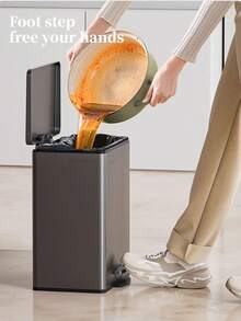 1pc 3.17 Gallon Stainless Steel Pedal Trash Can, High-End Luxury, Durable Anti-Fingerprint, Spray Painted, Manually Fixable 90 Degree, Storage For Home Garbage Collection, Suitable For Kitchen, Bathroom, Living Room, Simplifies Garbage Collection, Odor-Proof Garbage Container