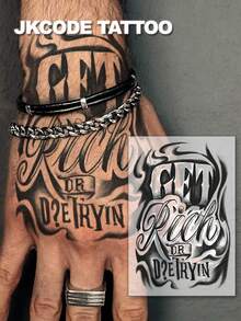 Hình xăm bán vĩnh viễn | Biểu tượng may mắn, thiết kế Graffiti, hình xăm phong cách Hip-Hop "Làm giàu", hình xăm cổ | Nghệ thuật xăm chống thấm nước cho nam và nữ, hình xăm giả sống động như thật, hình xăm thực vật, hình xăm ngón tay, hình xăm ma thuật, giữ được 1-2 tuần - Màu be - Xem 2