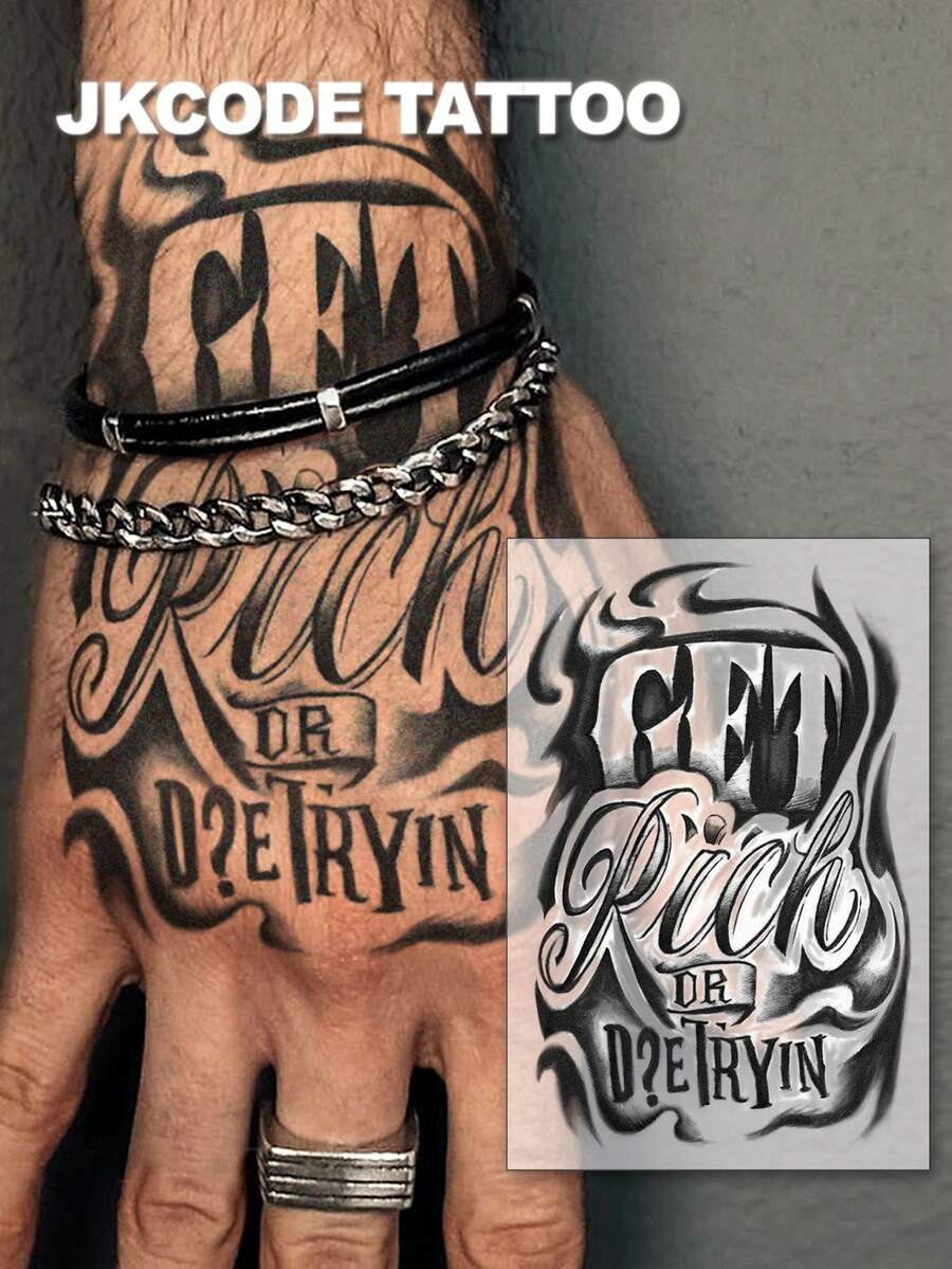Hình xăm bán vĩnh viễn | Biểu tượng may mắn, thiết kế Graffiti, hình xăm phong cách Hip-Hop "Làm giàu", hình xăm cổ | Nghệ thuật xăm chống thấm nước cho nam và nữ, hình xăm giả sống động như thật, hình xăm thực vật, hình xăm ngón tay, hình xăm ma thuật, giữ được 1-2 tuần