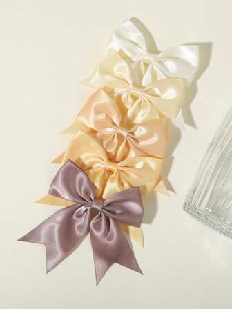 5pcs/Set Morandi Colored Bowknot Hair Clips For Kids, Back To School Hair Accessories