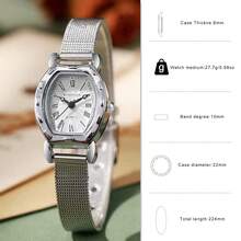 2pcs Women's Fashion Alloy Mesh Belt & Round Shell Quartz Wrist Watch Set - White - View 4