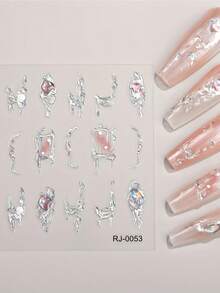 1 Sheet 5D Relief Nail Sticker, Modern Luxury Style, Same Style But Different Colors, Metal Silvery Craftsmanship, Colored Gemstones, DIY Self-Adhesive Sticker For Nail Decoration, Suitable For Women And In Nail Art Decoration, Nail Embellishment - Nhiều màu - Xem 10
