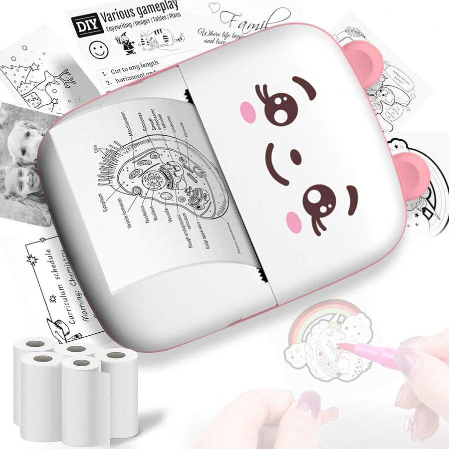 1Pc Mini Printer, For IOS&Android Wireless Pocket Printer Smart Portable For Inkless Printer & Clear Printing For Study Notes!Label,Notes,Memo,Photos