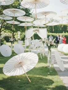 Paraguas de boda de estilo occidental/europeo de alta calidad (paquete de 10/6/5/4/1), 84 cm de diámetro cuando están abiertos, perfectos para novias, decoraciones de bodas, regalos creativos, regalos de cumpleaños; también adecuados como obsequios de boda, paraguas de estilo japonés/chino, paraguas de papel para decoración de bodas y fiestas de bricolaje. - Blanco - Ver 11