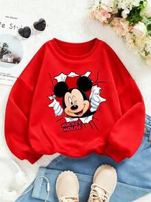 Disney Mickey Mouse Cartoon Pattern Print, Soft And Warm Girl Hoodie, Suitable For Girls' Daily Wear, Family Outings And Other Scenarios. - Đỏ - Xem 1