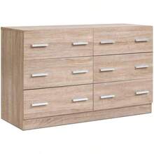 Chest Of Drawers 6 Drawer Oak Tallboy Dresser Clothes Storage Cabinet Organizer Lowboy Bedside Table Bedroom Furniture Home Living Room Hallway Entryway - Natural - 查看 1