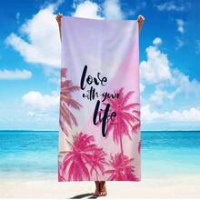 1pc Coconut Tree Beach Towel, Quick Dry, Soft, Absorbent Polyester, Modern Design - Multicolor - View 2