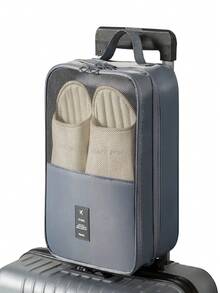 Sac de rangement pour chaussures portable de grande capacité pour les voyages - peut contenir 3 paires de chaussures, organisateur durable, anti-poussière et respirant avec une poignée ergonomique, gris/noir, organisateur de rangement pour chaussures, équipement de voyage compact, conception pratique, organisateur de rangement pour chaussures - Multicolore - Voir 4