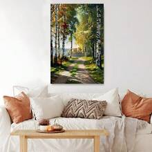 1pc Forest Path Birch Trees Impressionist Style Framed Wall Art - Canvas Prints Poster, Ready To Hang - Home Decor, Ideal For Home, Office Wall Decor, Family Gift, Living Room Bedroom Wall Decor - 彩色 - 查看 4