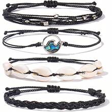 FANCY SHINY Wave String Bracelets Braid Puka Shell Bead Bracelets Handmade Cute  Boho Easter Jewelry Gifts For Women - Black - View 1