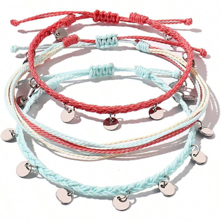 String Ankle Bracelets Waterproof Rope Anklets Braided Beach Boho Coin ...