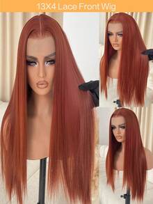 180%密度13x4蕾丝前假发，合成纤维，金色自然直发，优质耐热纤维，女士全套假发，万圣节 - 彩色 - 查看 14