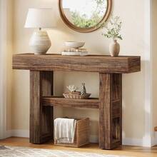 LITTLE TREE 41.34-Inch Farmhouse Console Table, 2-Tier Narrow Sofa Table Behind The Couch, Entryway Furniture With Storage Shelves For Hallway Foyer Living Room, Rustic Brown - Nâu mộc mạc - Xem 4
