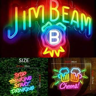 Ilumina tu bar en casa con este 1 pieza Letrero de neón de cerveza - Luces de neón LED operadas por USB para decoraciones de dormitorio, decoración de pared, regalos para hombres, dinosaurio, regalos divertidos, luces para decoración, lámparas de sala de estar, tiras de LED, pantalla de lámpara de techo