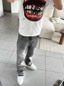 BAZR 男士牛仔喇叭裤，修身破洞喇叭裤，Y2K 堆叠牛仔裤，撞色水洗刺绣牛仔裤，适合所有季节