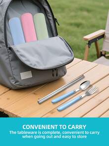 4件套旅行餐具带收纳盒，可重复使用餐具套装（含收纳盒），便携式餐具套装，不锈钢旅行餐具套装 - 包括叉子、勺子和筷子以及收纳盒，轻便易携，经久耐用，易于清洁，适合野餐、露营、工作、学生、户外聚会和日常使用，露营餐具，返校用品