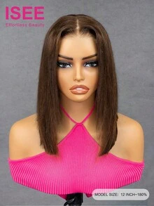 ISEE 直发免胶巧克力棕色9*6透明前蕾丝假发，10-16英寸波波头，180%密度，预拔毛预剪蕾丝，时尚假发，未经加工的真人处女发，外观自然，百搭造型，100%真人发假发 - S4 - 查看 5