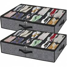 1pc Foldable Mesh Underbed Shoe Storage Bag, Extra Large Non-Woven Transparent Dust-Proof Organizer Bag, Holds Up To 12 Pairs Of Shoes - Black - View 1