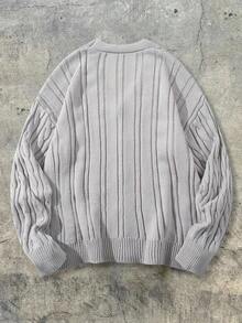 ANDREILEE Men's V-Neck Casual Loose Fit Cardigan Sweater, Versatile American Street Style Long Sleeve Knitted Tops, Suitable For Spring, Autumn, Winter - Grey - View 3