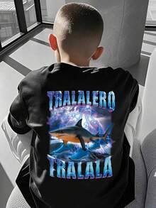 Boys' Casual Funny Print Round Neck Short Sleeve T-Shirt, Summer - Black - View 1