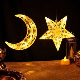 2pcs/1pc Classic Star & Moon Shaped, Crystal-Like Transparent Warm Light Decor, Suitable For Furniture, Living Room, Tent