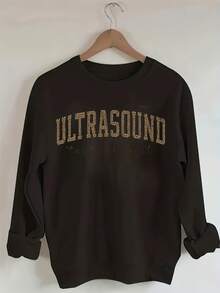 Women'S Ultrasound Technologist Text Hoodie - Soft Round-Neck Pullover Sweatshirt With Slogan Print, All-Season Comfort, Casual Workwear For Sonography Professionals, Long Sleeve Round-Neck Design, Ideal Gift For Ultrasound Techs, Hospital Attiregifts For Mom-Free Shipping - 黑色 - 查看 4
