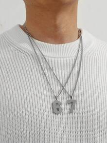 2件套简约镂空不锈钢阿拉伯数字67吊坠项链套装，配不锈钢链，时尚男士礼物，日常佩戴 - 不銹鋼數位項鍊套裝 - 查看 15