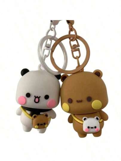 2 st söta Bubu Dudu Panda nyckelringar, slumpmässiga stilar, tecknad figur leksak bedårande hänge nyckelring, lämplig för bil, ryggsäck, telefondekoration
