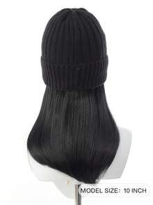 合成假发帽 可爱假发帽，帽子接发 直发黑色假发帽 带合成发片 女士女孩冬季 - 冷棕色/棕色/黑色 - 彩色 - 查看 2